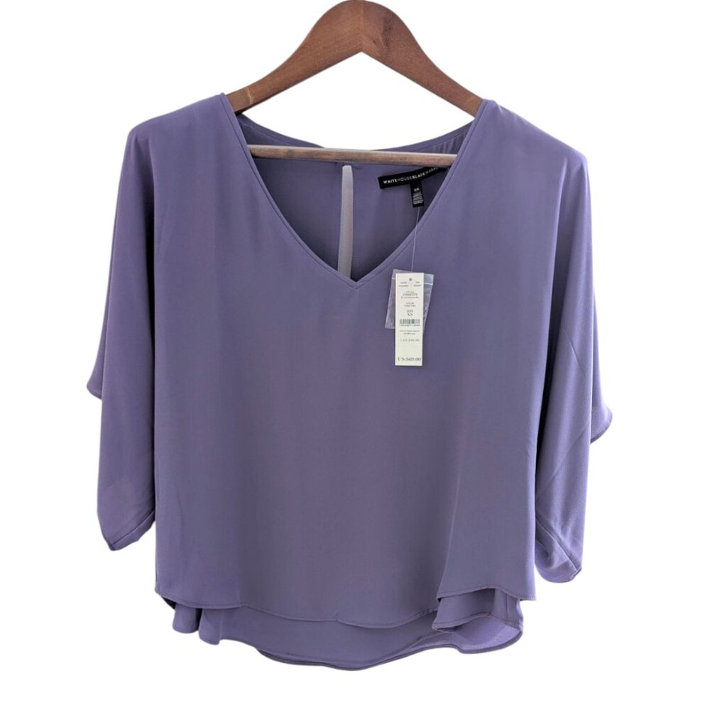 WHBM NWT XS Kimono Sleeve Layered Blouse Soft Purple Keyhole Back